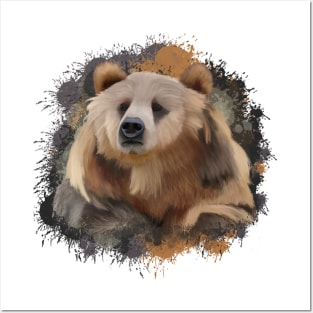 Grizzly Bear Abstract Paint Splatter Design in Warm Earth Tones Posters and Art